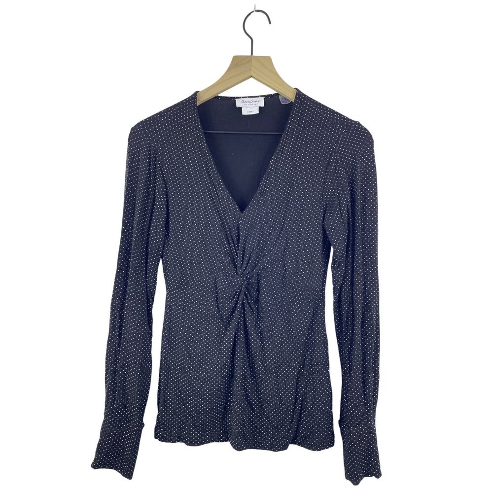 Seraphine Women's XS Maternity Pregnancy Polka Dot V-Neck Knot Front Blouse